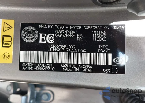 2019 Lexus Es 300H from USA, damaged, VIN JTHB21B17K2051760